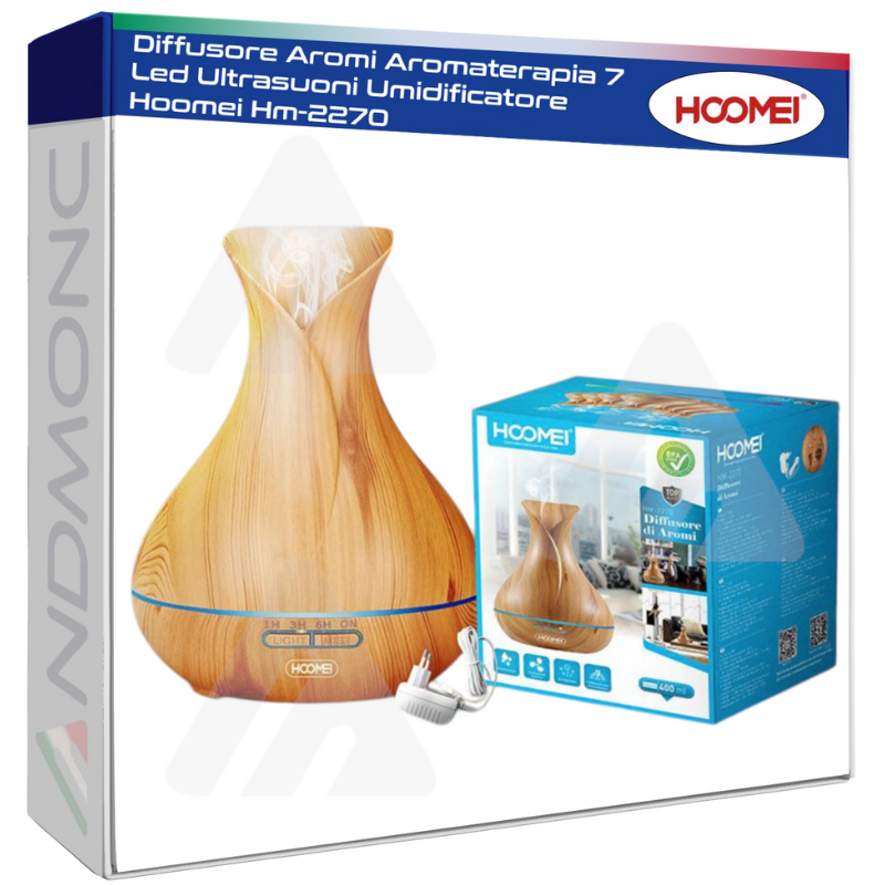 Diffusore Aromi Aromaterapia 7 Led Ultrasuoni Umidificatore Hoomei Hm-2270