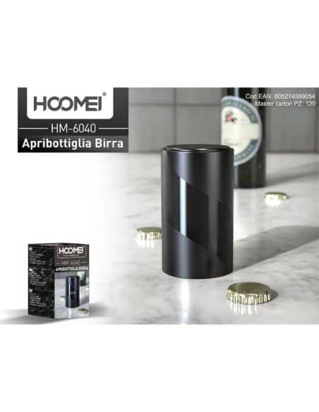 HOOMEI HM-6040 Apribottiglie Birra Magnetico Automatico Nero