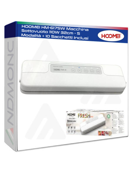 HOOMEI HM-6175W Macchina Sottovuoto 110W 32cm - 5 Modalità + 10 Sacchetti Inclusi