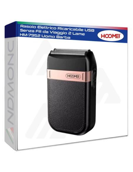 Rasoio Elettrico Ricaricabile USB Senza Fili da Viaggio 2 Lame HM-7952 Uomo Barba
