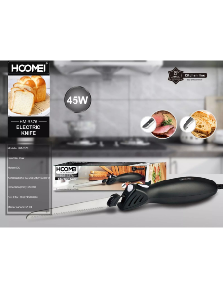 Coltello Elettrico Hoomei HM-5376 Doppia Lama in Acciaio Inox per Pane, Carne e Arrosti