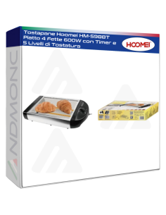 Tostapane Hoomei HM-5988T Piatto 4 Fette 600W con Timer e...