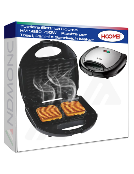 Tostiera Elettrica Hoomei HM-5820 750W – Piastra per Toast, Panini e Sandwich Maker