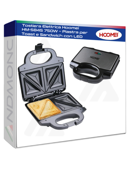 Tostiera Elettrica Hoomei HM-5845 750W – Piastra per Toast e Sandwich con LED