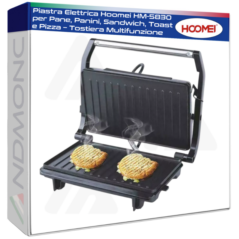 Piastra Elettrica Hoomei HM-5830 per Pane, Panini, Sandwich, Toast e Pizza - Tostiera Multifunzione