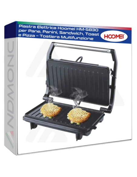 Piastra Elettrica Hoomei HM-5830 per Pane, Panini, Sandwich, Toast e Pizza - Tostiera Multifunzione