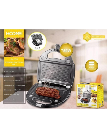 Tostapane Hoomei HM-5860S con Piastre Staccabili per 2 Tostapane, 800W