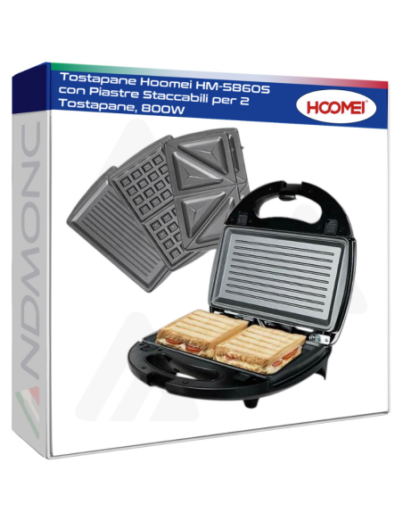 Tostapane Hoomei HM-5860S con Piastre Staccabili per 2 Tostapane, 800W