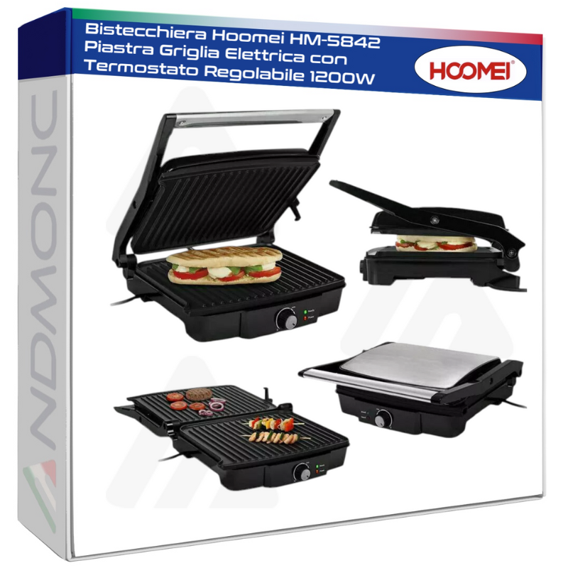 Bistecchiera Hoomei HM-5842 Piastra Griglia Elettrica con Termostato Regolabile 1200W