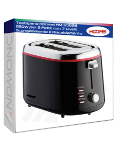 Tostapane Hoomei HM-5982B 850W per 2 Fette con 7 Livelli,...
