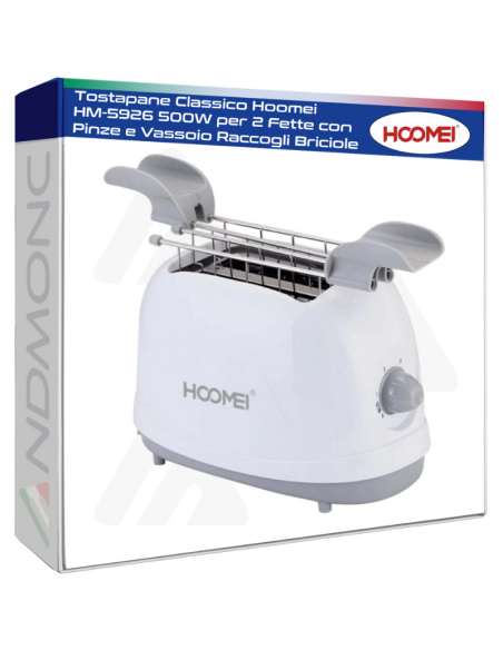 Tostapane Classico Hoomei HM-5926 500W per 2 Fette con Pinze e Vassoio Raccogli Briciole