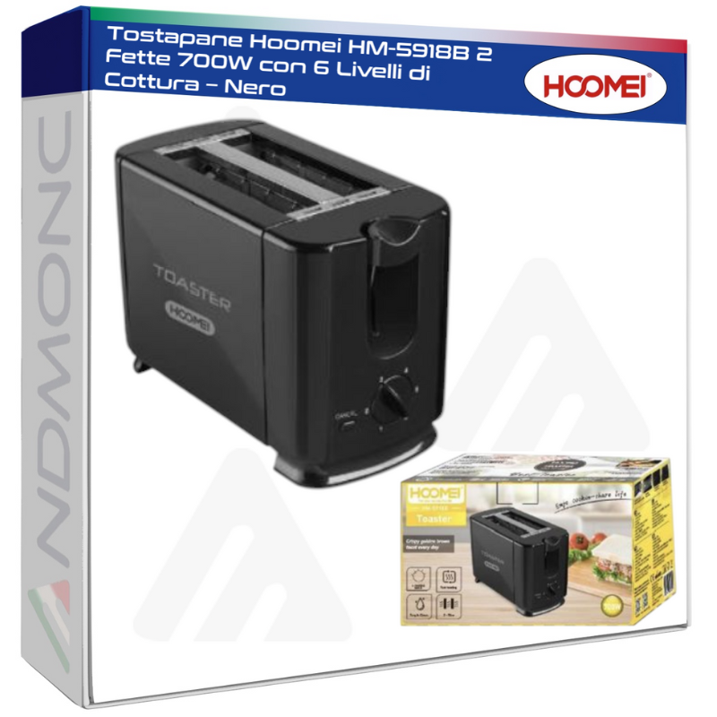 Tostapane Hoomei HM-5918B 2 Fette 700W con 6...