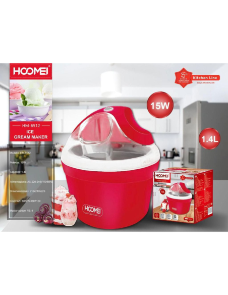Macchina per Gelato Hoomei HM-6512 – Gelatiera per Frullati, Frutta e Dolci 15W 1,4L