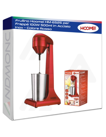 Frullino Hoomei HM-6525 per Frappè 100W 500ml in Acciaio Inox – Colore Rosso