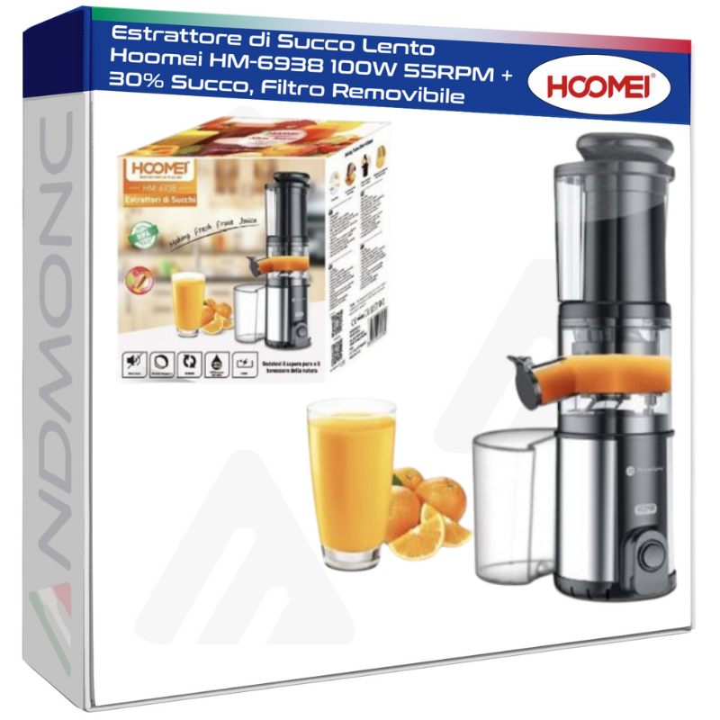 Estrattore di Succo Lento Hoomei HM-6938 100W 55RPM +30% Succo, Filtro Removibile