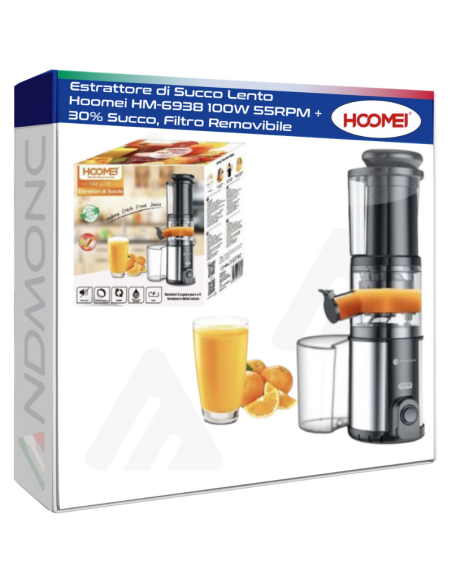 Estrattore di Succo Lento Hoomei HM-6938 100W 55RPM +30% Succo, Filtro Removibile
