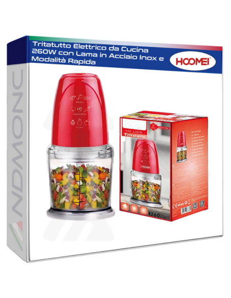 Tritatutto Elettrico da Cucina 260W con Lama in Acciaio Inox e Modalità Rapida