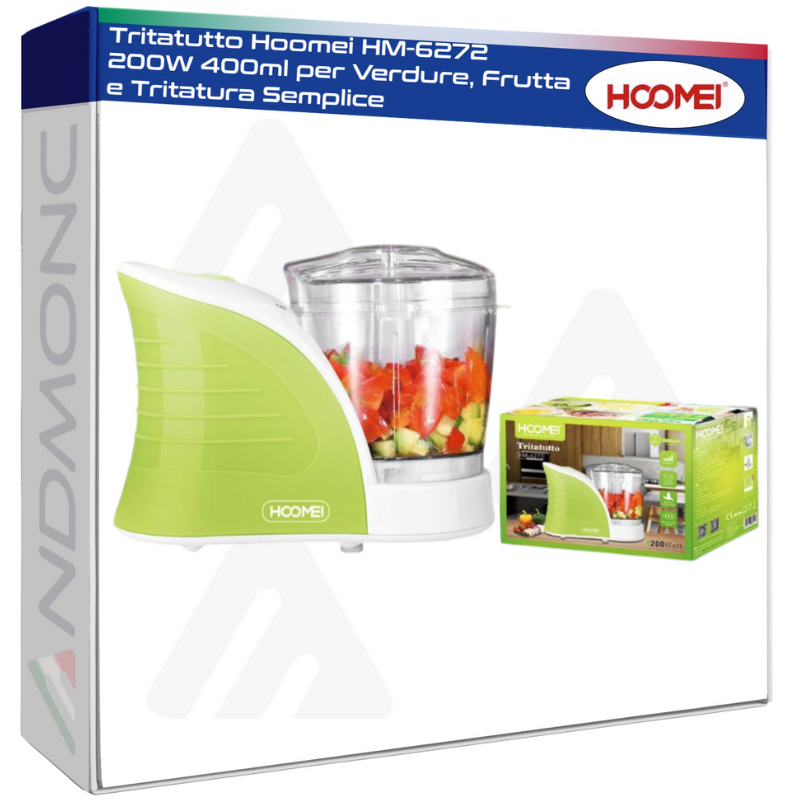 Tritatutto Hoomei HM-6272 200W 400ml per Verdure, Frutta e Tritatura Semplice Verde