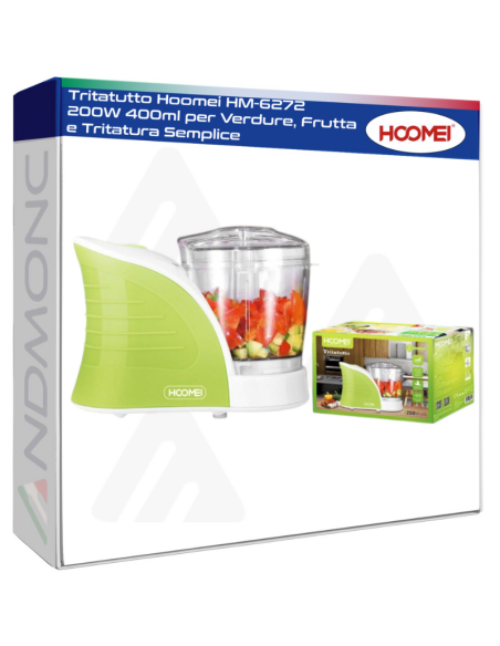 Tritatutto Hoomei HM-6272 200W 400ml per Verdure, Frutta e Tritatura Semplice Verde