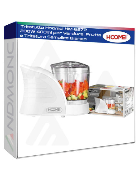 Tritatutto Hoomei HM-6272 200W 400ml per Verdure, Frutta e Tritatura Semplice Bianco