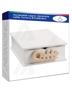 Portacialde Legno e Ceramica, Caffè, Tortora, 27x33x11cm