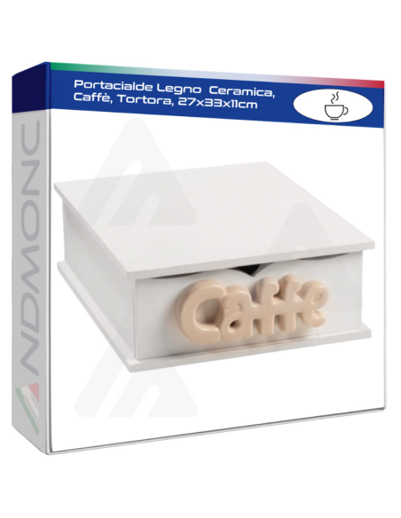 Portacialde Legno e Ceramica, Caffè, Tortora, 27x33x11cm