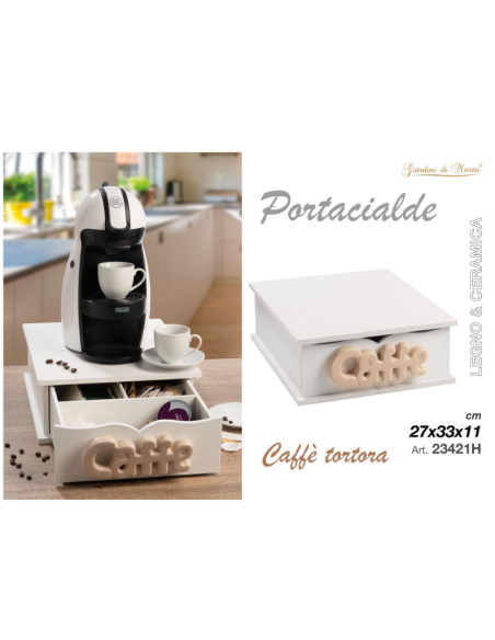 Portacialde Legno e Ceramica, Caffè, Tortora, 27x33x11cm