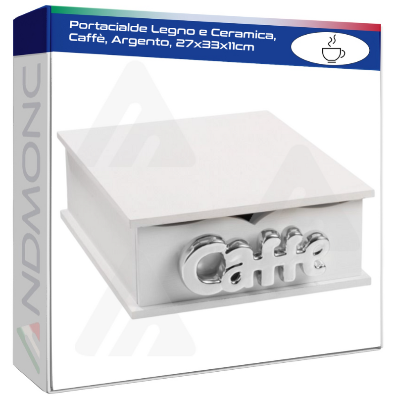Portacialde Legno e Ceramica, Caffè, Argento,...