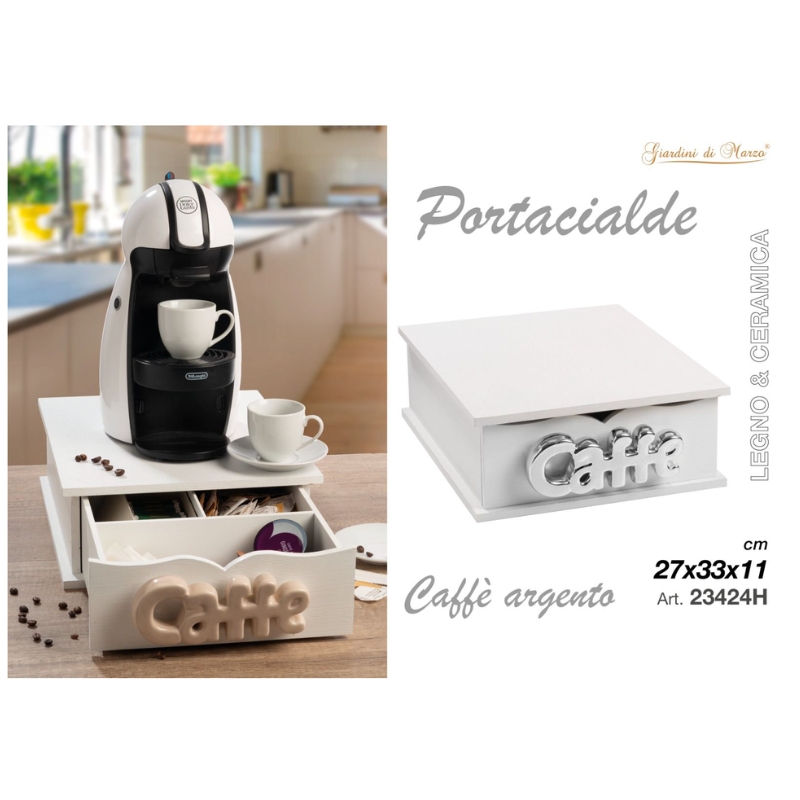 Portacialde Legno e Ceramica, Caffè, Argento,...