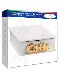 Portacialde Legno e Ceramica, Caffè, ORO, 27x33x11cm