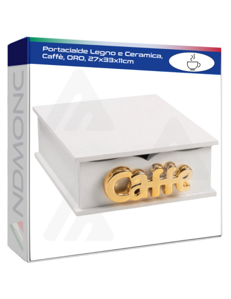Portacialde Legno e Ceramica, Caffè, ORO, 27x33x11cm