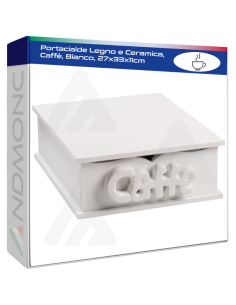 Portacialde Legno e Ceramica, Caffè, Bianco, 27x33x11cm