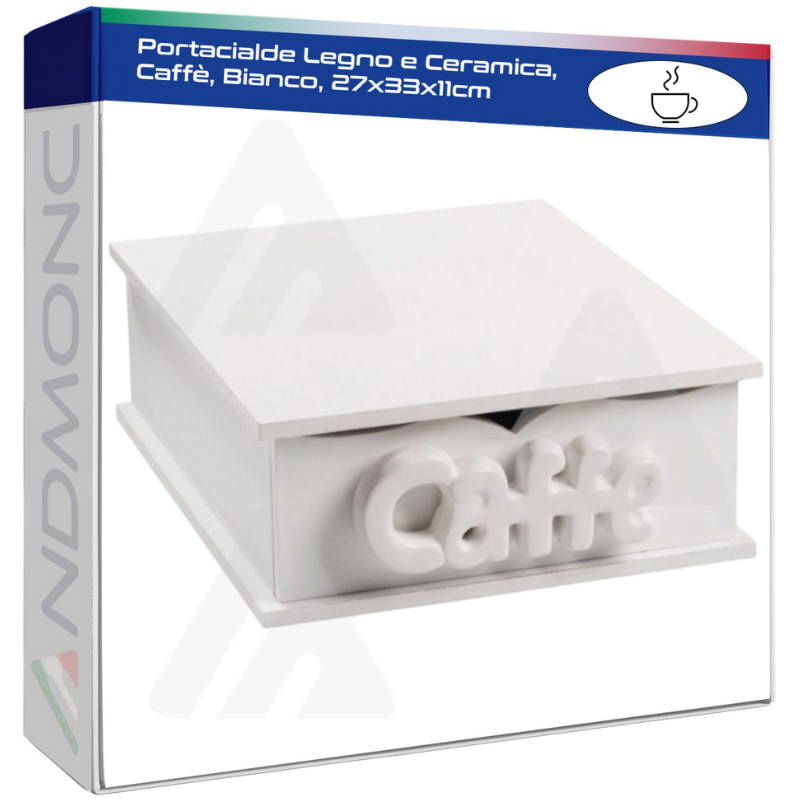 Portacialde Legno e Ceramica, Caffè, Bianco,...