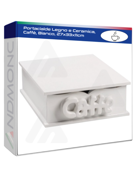 Portacialde Legno e Ceramica, Caffè, Bianco, 27x33x11cm