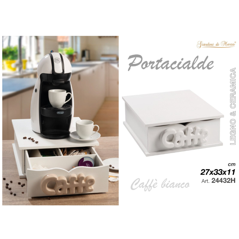 Portacialde Legno e Ceramica, Caffè, Bianco,...