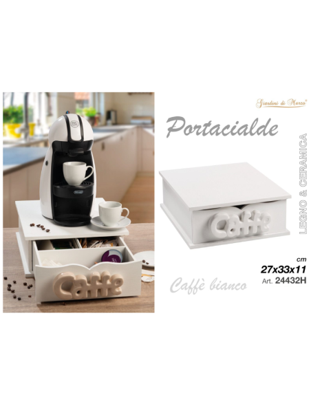 Portacialde Legno e Ceramica, Caffè, Bianco, 27x33x11cm