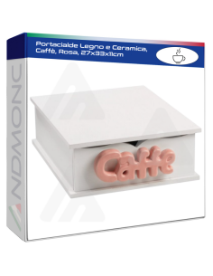 Portacialde Legno e Ceramica, Caffè, Rosa, 27x33x11cm