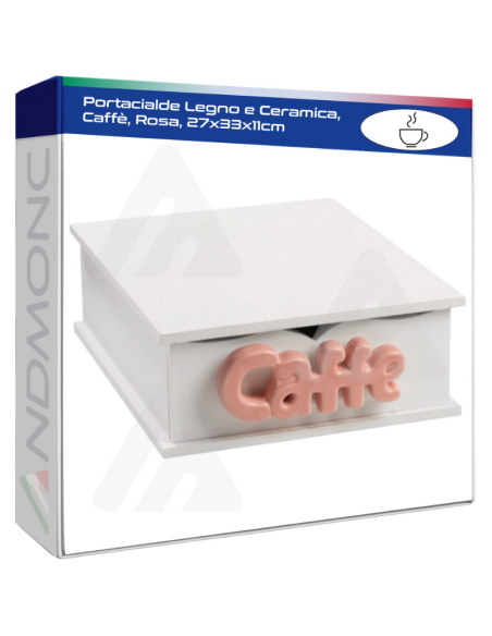Portacialde Legno e Ceramica, Caffè, Rosa, 27x33x11cm