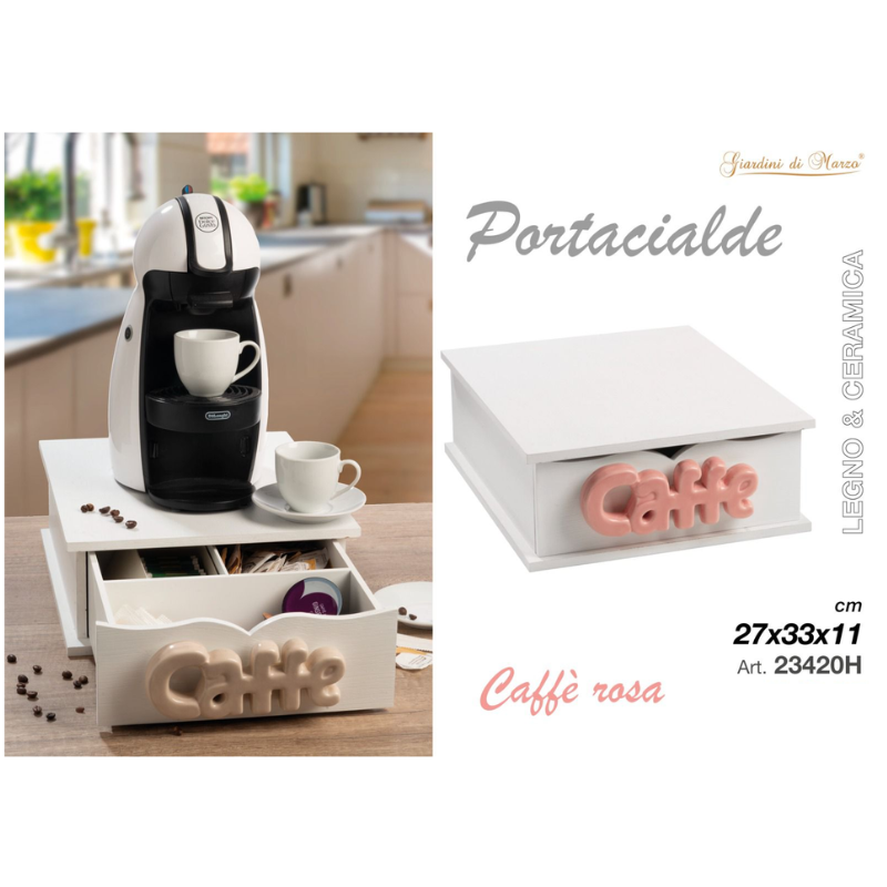 Portacialde Legno e Ceramica, Caffè, Rosa,...