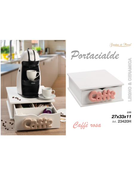 Portacialde Legno e Ceramica, Caffè, Rosa, 27x33x11cm