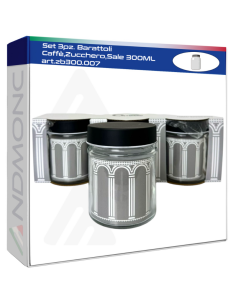 Set 3pz. Barattoli Caffè,Zucchero,Sale 300ML art.zb300.007