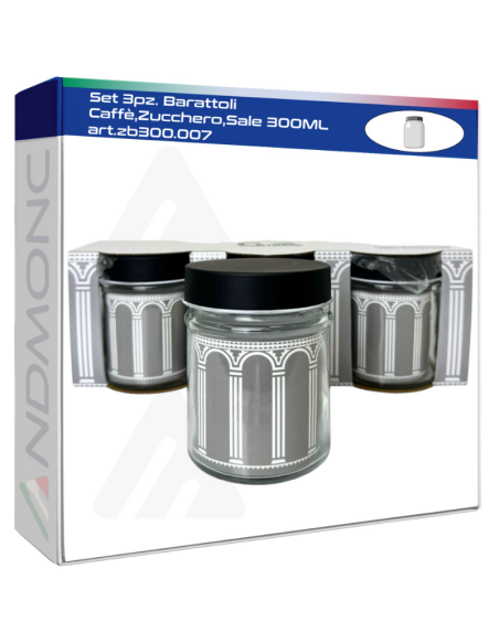 Set 3pz. Barattoli Caffè,Zucchero,Sale 300ML art.zb300.007