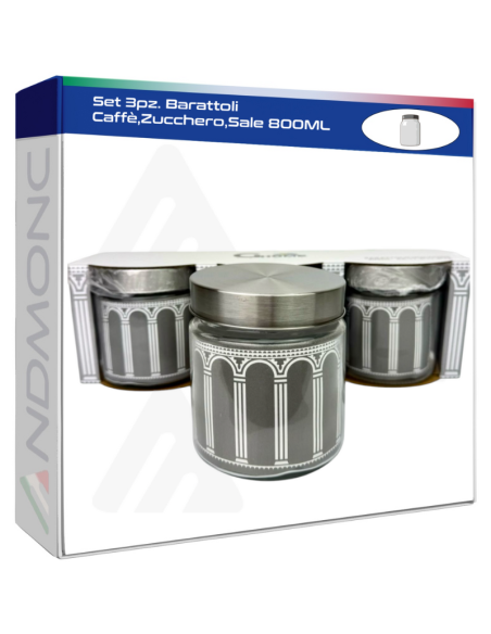 Set 3pz. Barattoli Caffè,Zucchero,Sale 800ML