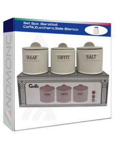Set 3pz. Barattoli Caffè,Zucchero,Sale Bianco