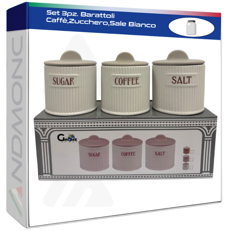 Set 3pz. Barattoli Caffè,Zucchero,Sale Bianco