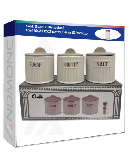 Set 3pz. Barattoli Caffè,Zucchero,Sale Bianco