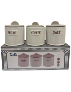 Set 3pz. Barattoli Caffè,Zucchero,Sale Bianco 2