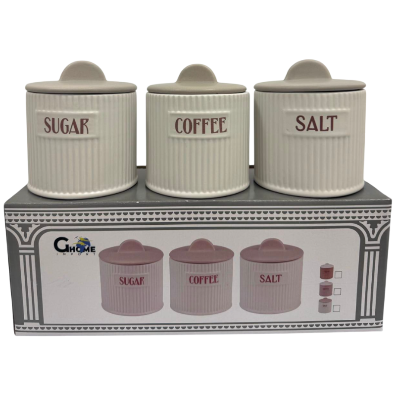 Set 3pz. Barattoli Caffè,Zucchero,Sale Bianco