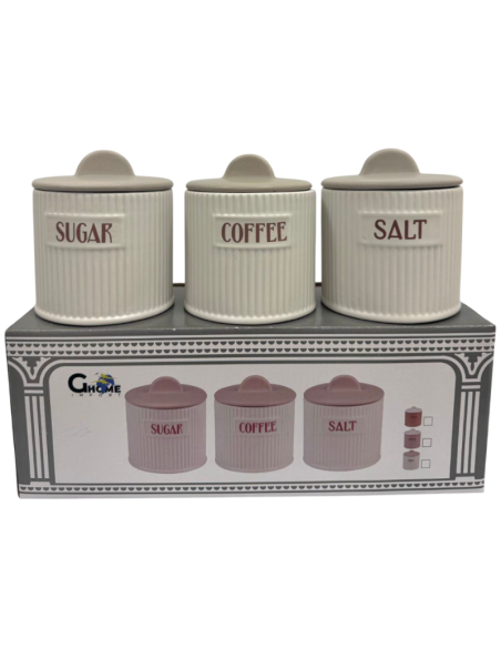 Set 3pz. Barattoli Caffè,Zucchero,Sale Bianco