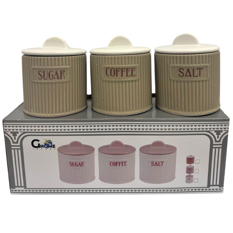 Set 3pz. Barattoli Caffè,Zucchero,Sale Tortora